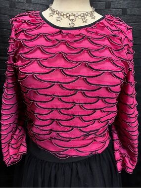 Notations Hot Pink Textured Ruffle Long Sleeve Top